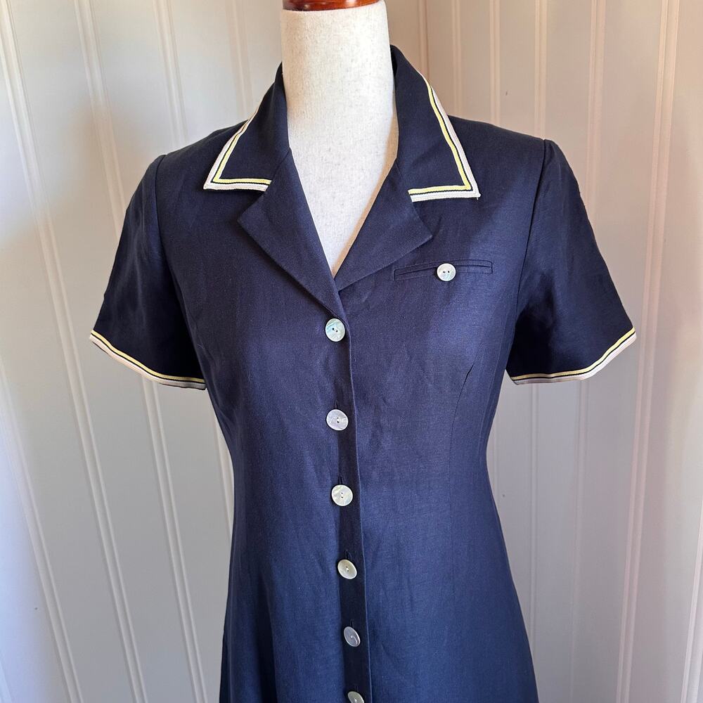 Vintage 90s Sailor Blue Midi Dress Petite 6 - Picture 5 of 7
